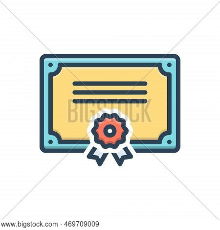 Color Illustration Icon For Accreditation Certificate Best Award Verified Specialist Ribbon Accredit