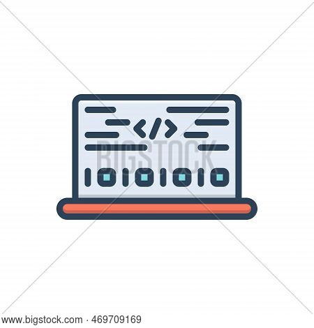 Color Illustration Icon For Codes Key Binary Byte Coding Backslash Less-than Greater-than
