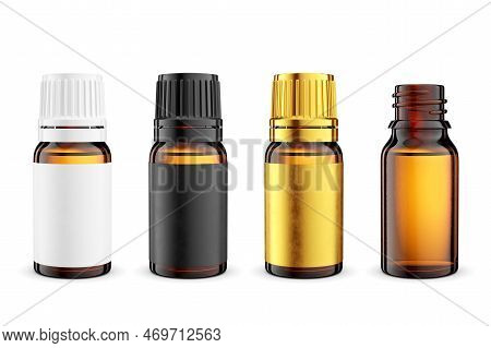 Blank Amber Glass Medicine Bottles For Liquid Dropper Isolated On White Background. 20ml. 3d Renderi