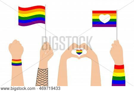 Pride Day Hanhs, Varied Bright Set, Vector Illustration
