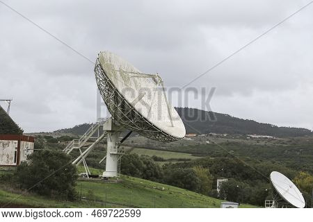 Lisbon, Portugal- November 21, 2022: Communication Satellite Dish Complex Of Marconi Company In Port