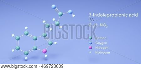 3-indolepropionic Acid Molecule, Molecular Structures, Ipa 3d Model, Structural Chemical Formula And
