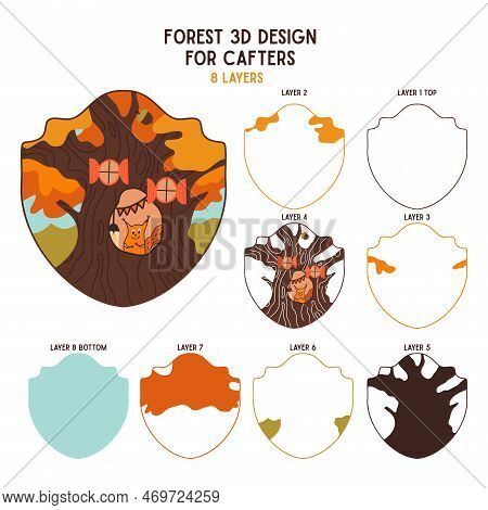 Summer Camping In Forest, Vector Illustration In Paper 3d Art Style With Squirrel. Adventure Craftin