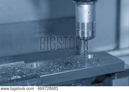 The Cnc Milling Machine Bore Cutting Metal Part By Solid Ball End Mill Tool. The Mold Parts Cutting 