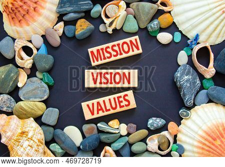 Mission Vision Values Symbol. Concept Words Mission Vision Values On Wooden Blocks On A Beautiful Bl