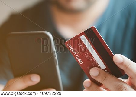 Mobile Payment With Wallet App Technology, Digital Money Transfer, Banking. Man Do Online Shopping U