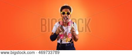Carnival Brazilian Outfit. Black Man With Carnival Costume Having Fun