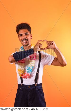 Carnival Brazilian Outfit. Black Man With Carnival Costume Having Fun