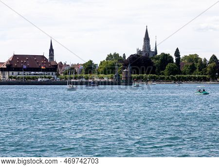 Konstanz, Germany - July 8,2020: View From Constance To The Constance Harbor Entrance