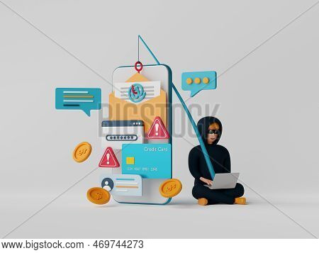 3d Illustration Of Data Phishing Concept, Hacker And Cyber Criminals Phishing Stealing Private Perso