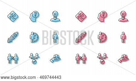 Set Line Project Team Base, Piece Of Puzzle, Time Management, User Man In Business Suit, Rocket Ship