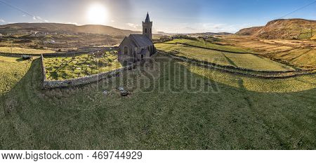 Aerial View Of The Church Of Ireland In Glencolumbkille - Republic Of Ireland
