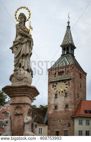 Landsberg Am Lech, Famous Medieval Village Over The Bavarian Romantic Road. Detail Of The Main Squar