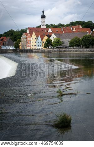 Landsberg Am Lech, Famous Medieval Village Over The Bavarian Romantic Road. Detail Of The River Shor