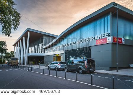 Perpignan, France, Jan Building, Exterior Of Perpignan Rivesaltes Mediterranean Airport At Dramatic 