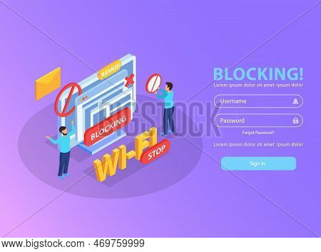 Blocking Computer Ip Address From Wifi Network For Abusive Mails Isometric Background Composition Wi