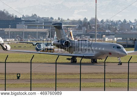 Zurich, Switzerland, January 19, 2023 Gulfstream G650 Business Aircraft Is Parking On The Apron Duri