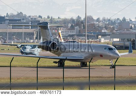 Zurich, Switzerland, January 19, 2023 Gulfstream G650 Business Aircraft Is Parking On The Apron Duri