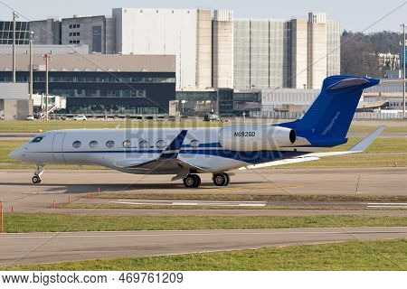 Zurich, Switzerland, January 19, 2023 Gulfstream G650-er Business Aircraft Is Parking On The Apron D