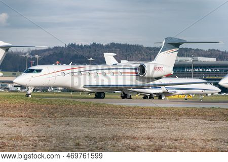Zurich, Switzerland, January 19, 2023 Gulfstream G650-er Business Aircraft Is Parking On The Apron D