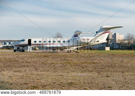 Zurich, Switzerland, January 19, 2023 Gulfstream G650-er Business Aircraft Is Parking On The Apron D