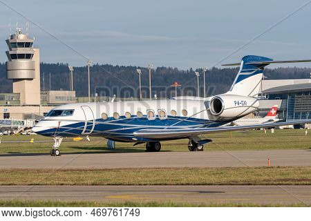 Zurich, Switzerland, January 19, 2023 Gulfstream G650 Business Aircraft Is Parking On The Apron Duri