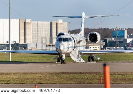 Zurich, Switzerland, January 19, 2023 Gulfstream G550 Business Aircraft Is Parking On The Apron Duri