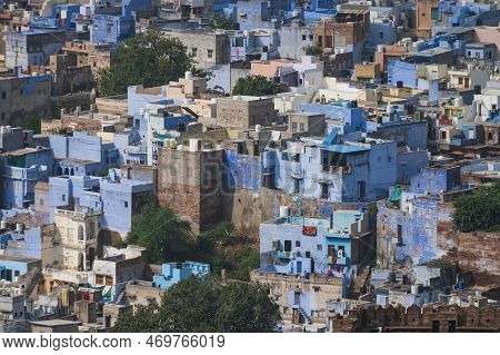 Beautiful Top View Of Jodhpur City From Mehrangarh Fort, Rajasthan, India. Jodhpur Is Called Blue Ci