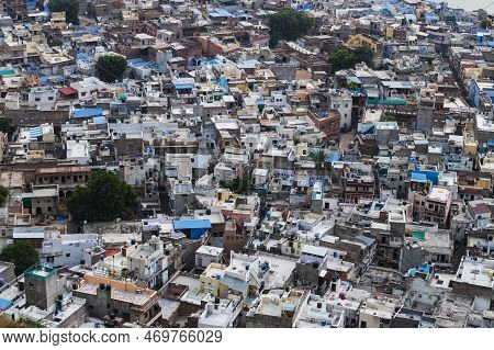Beautiful Top View Of Jodhpur City From Mehrangarh Fort, Rajasthan, India. Jodhpur Is Called Blue Ci
