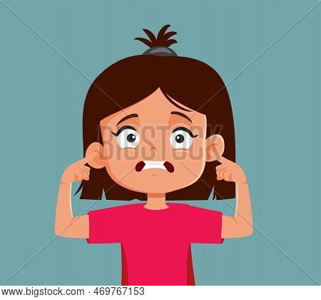 Stressed Girl With Fingers In Her Ears Vector Cartoon Illustration