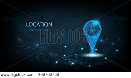 Concept Of Gps Technology Background.vector Pin Icon Gps On Dark Blue Background.travel Way Concept.