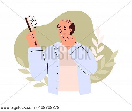 Baldheaded Man Losing His Hair Flat Vector Illustration Isolated On White.