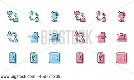 Set Line Video Chat Conference, Mute Microphone Mobile, Cloud Storage Document Folder, Camera, Camer