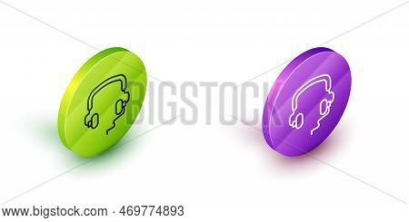 Isometric Line Headphones Icon Isolated On White Background. Earphones. Concept For Listening To Mus