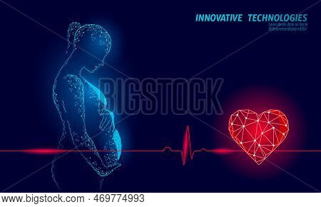 Pregnant Woman With Heartbeat Symbol. Cardiotocography Ctg Medicine Prenanal Center Clinic Poster Co
