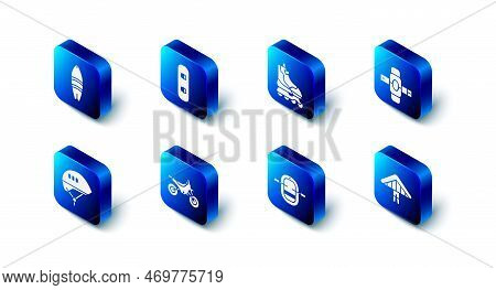 Set Snowboard, Roller Skate, Knee Pads, Hang Glider, Rafting Boat, Mountain Bike, Bicycle Helmet And