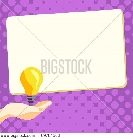 Drawn Hand Holding Yellow Bulb. Important Message Written On White Textholder. Main Information In C