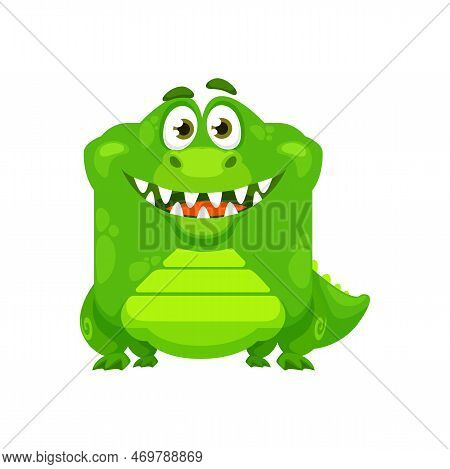 Cartoon Kawaii Square Croc Animal Face, Crocodile Smile Emoticon Vector Icon. Kawaii Smile Face Of F