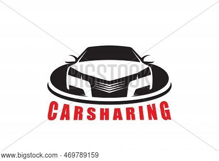 Carsharing Service Icon. Automobile Sharing Company, Taxi Hire Or Car Rental Service Monochrome Vect