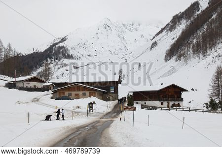Prastmann, Italy - December 29, 2022: Panoramic View Of Prastmann Alpine Village With Snow During Wi