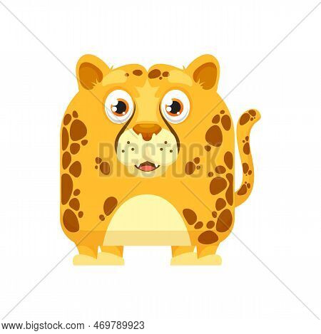 Cartoon Kawaii Square Leopard Animal Face, Smile Emoticon Vector Icon. Kawaii Smile Face Of Funny Cu