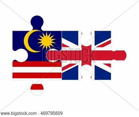 Connected Puzzle Of Flags Of Malaysia And United Kingdom, Vector