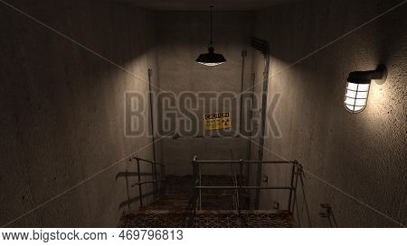 3d-illustration Of An Empty And Scary Nucelar Facility Corridor