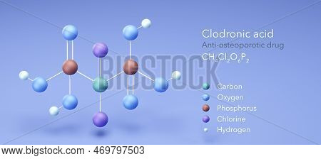 Clodronic Acid Molecule, Molecular Structures, Anti-osteoporotic Drug Ch4cl2o6p2 3d Model, Structura