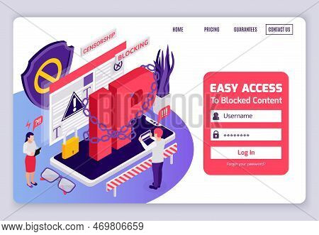 Blocked Web Page Access Internet Censorship Bypassing Isometric Website Design With Chained Ip Addre
