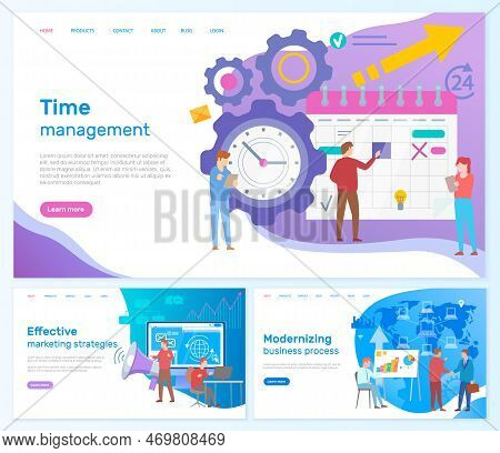 Time Management, Workflow Organization Website Template. Work Efficiency, Productivity Increase Conc