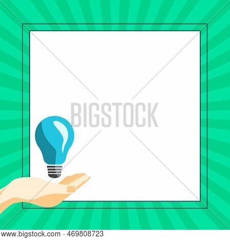 Drawn Hand Holding Yellow Bulb. Important Message Written On White Textholder. Main Information In C