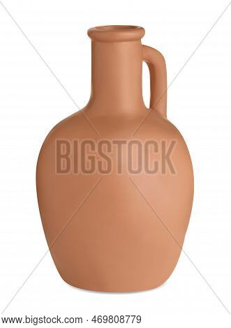 Clay Flagon With Handle Isolated On White