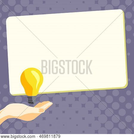 Drawn Hand Holding Yellow Bulb. Important Message Written On White Textholder. Main Information In C
