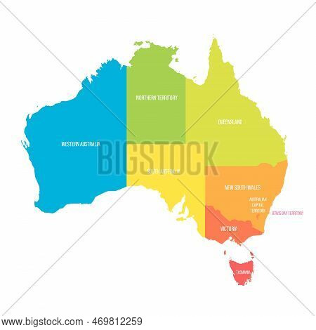 Australia Political Map Of Administrative Divisions - States And Teritorries. Colorful Rainbow Spect